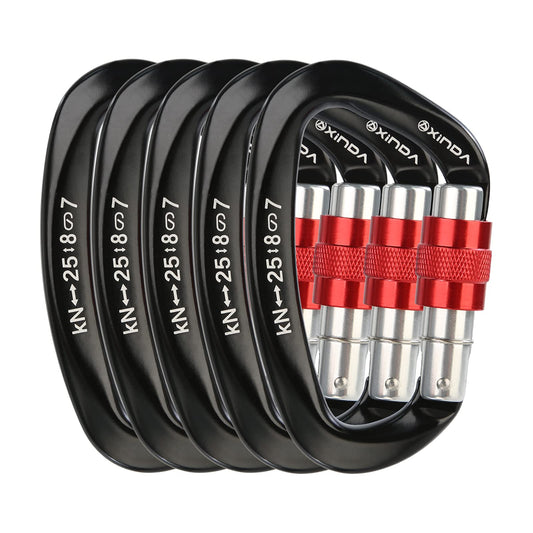 XINDA Screwgate Locking Carabiner Clip - Professional Rock Climbing Carabiner Screw Lock,Heavy Duty Carabiners for Climbing,Mountaineer,Hammock,Camping,Outdoor Equipment (5 pcs Black)