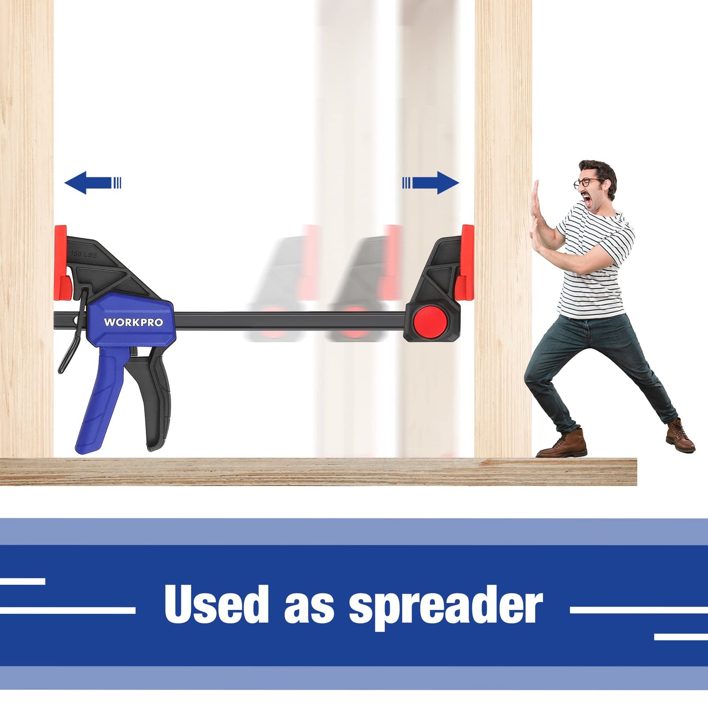 WORKPRO Bar Clamps for Woodworking, 6-Pack One-Handed Clamp/Spreader, 6-Inch (4) and 12-Inch (2) Wood Clamps Set, Light-Duty Quick-Change F Clamp with 150 lbs Load Limit Blue