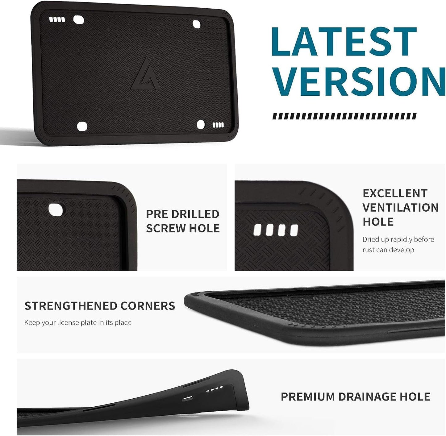 Aujen Silicone License Plate Frames Black, 2 Pack Car License Plate Frame, Universal US Black License Plate Holders Brackets Rust-Proof, Weather & Rattle-Proof, Car Accessories