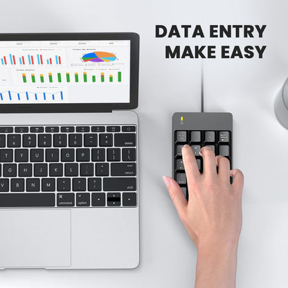 Wired Number Pad, USB Numeric Keypad 19 Key Number Keypad Keyboard for Laptop PC Computer Notebook, Big Print Letters - Black