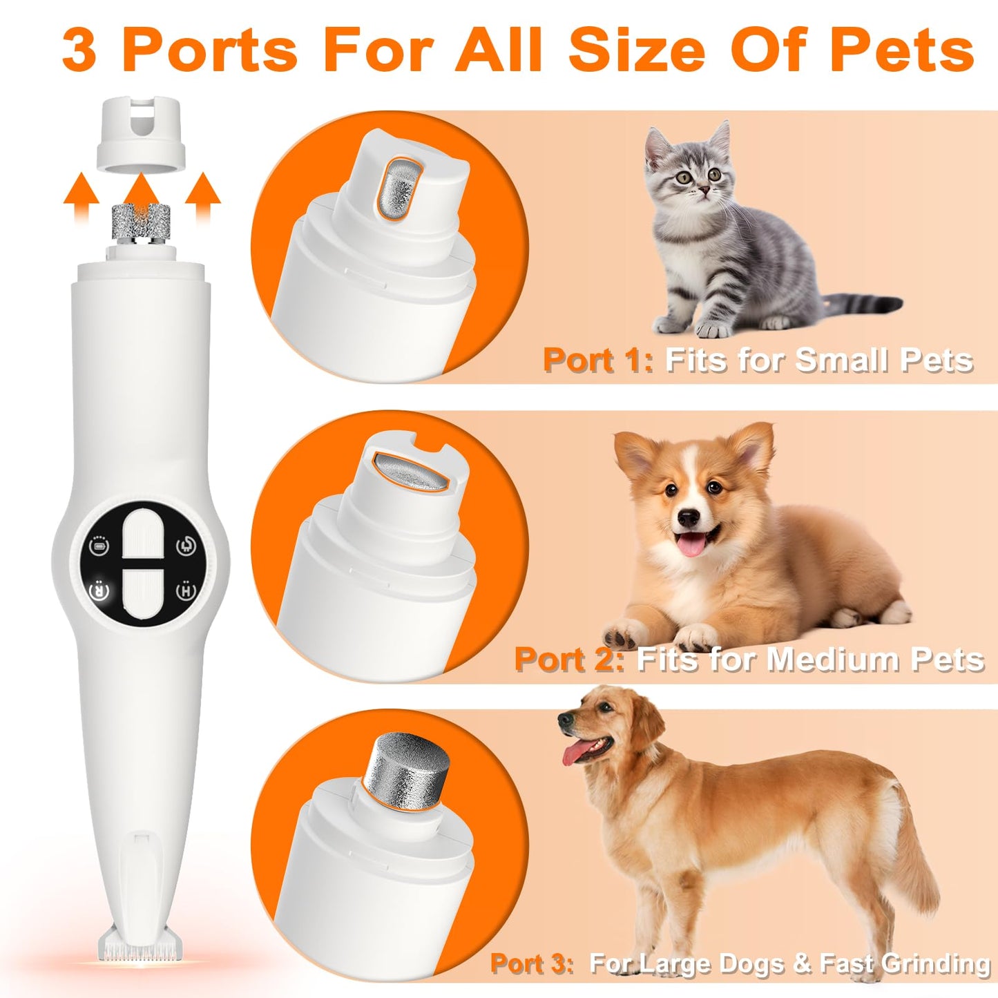 Dog Paw Trimmer with LED Light, Upgraded 2 in 1 Dog Grooming Kit, Cordless Pet Nail Trimmers Grinder with 3 Ports for Small Medium Large Dogs, Pet Micro Precision Electric Trimmer for Paws Eyes Ears