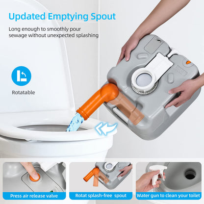 YITAHOME Portable Toilet Camping Porta Potty 5.8 Gallon with Carry Bag and Hand Sprayer, Leak-Proof Indoor Outdoor Toilet with Level Indicator, Handle Pump, for RV Travel, Boat and Trips