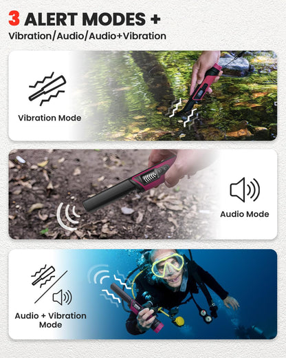 DR.ÖTEK Metal Detector Pinpointer for Adults & Kids, IP68 Fully Waterproof underwater metal detector wand Handheld Pin Pointer with LCD Screen & LED Light, 360°High Sensitivity Accuracy Detection, Red