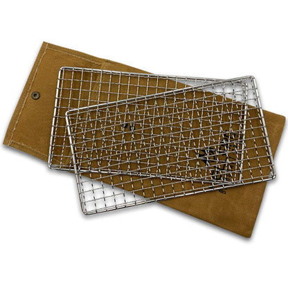BattlBox Bushcraft Grill Stainless Steel Campfire Cooking Grate (2-Pack) Portable Camping Grate for Fire Cooking BBQ - Canvas Carrying Bag - Welded Mesh Grill Grate - Backpacking, Camping, Hiking