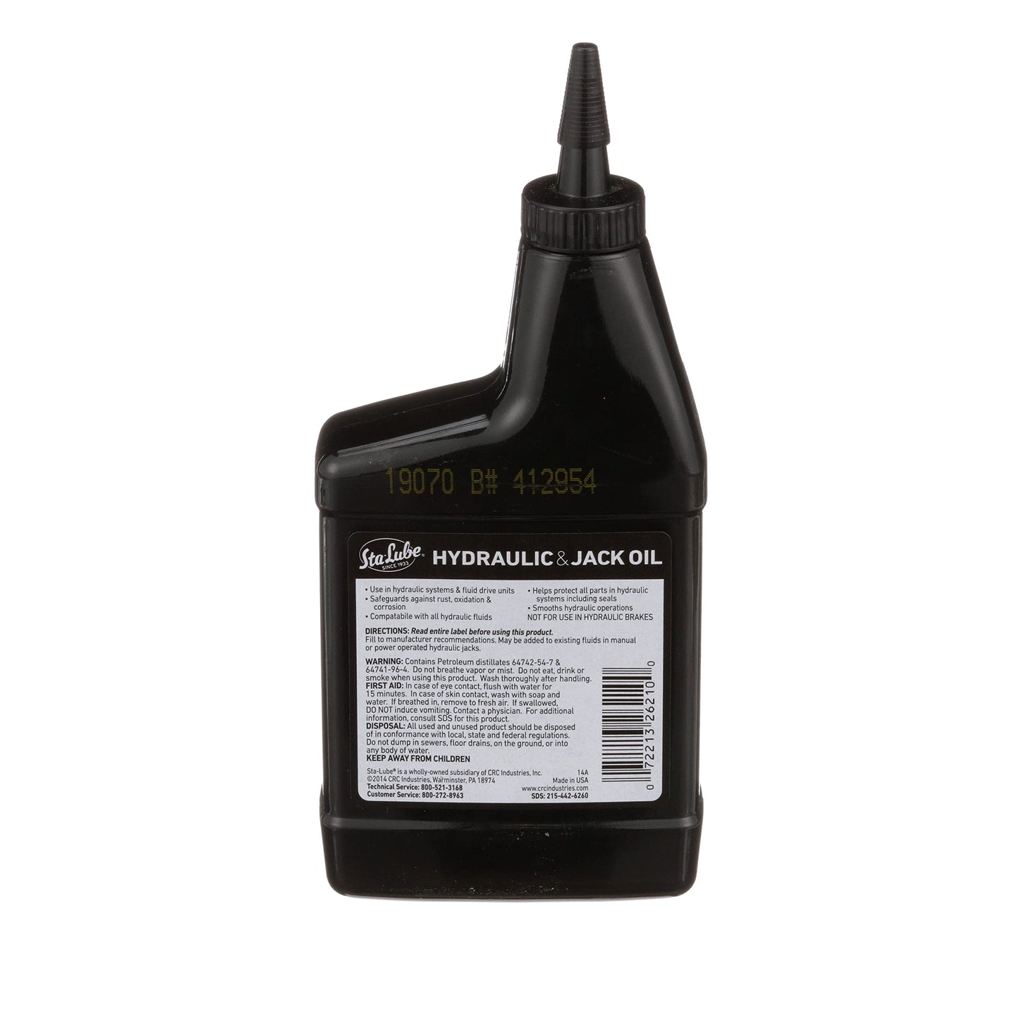 Sta-Lube Hydraulic & Jack Oil SL2621-15 Fl. Oz., Anti-Foam, Anti-Rust 20W Non-Detergent Oil, Amber