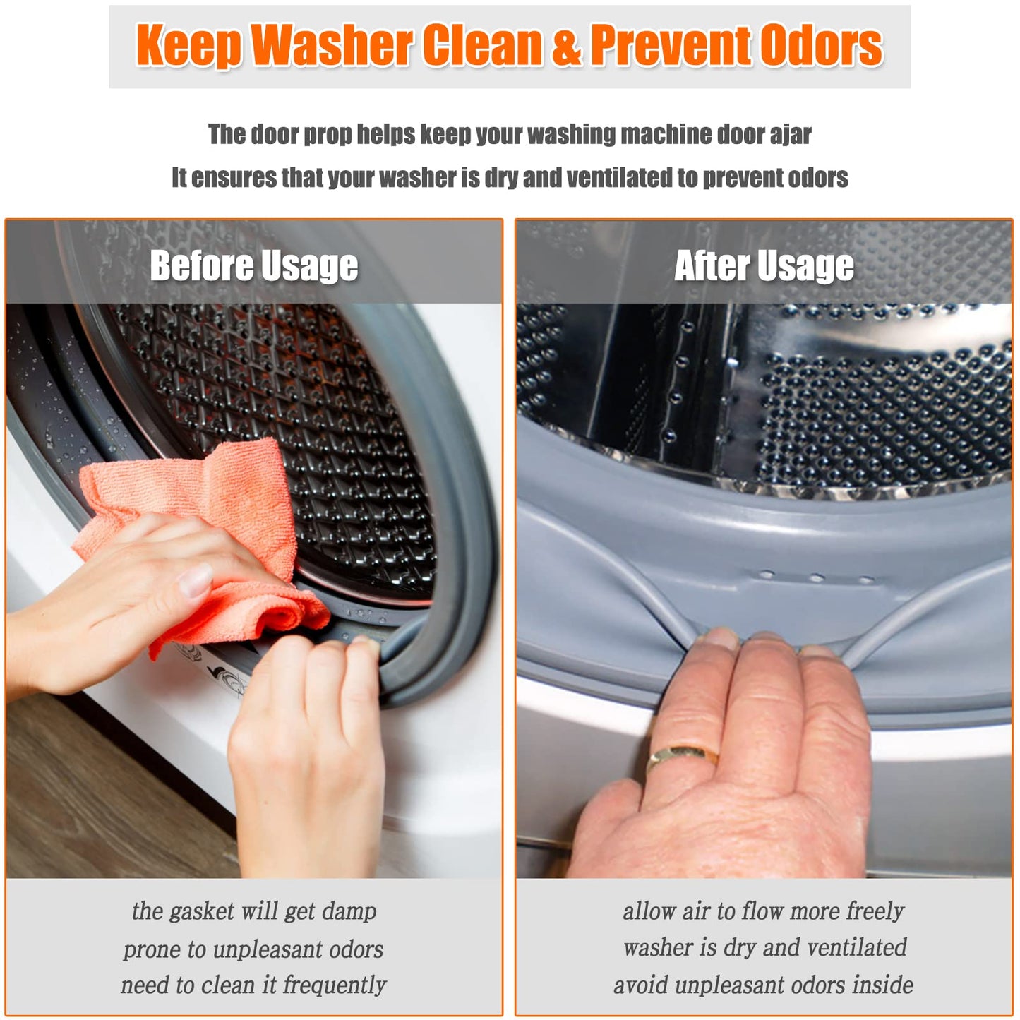 Front Load Washer Door Prop and Stopper - Magnetic Washing Machine Door Holder with 2.6-Inch Magnet Base, Removable Washer Door Stopper Keep Washer Door Open to Prevent Odors (White)