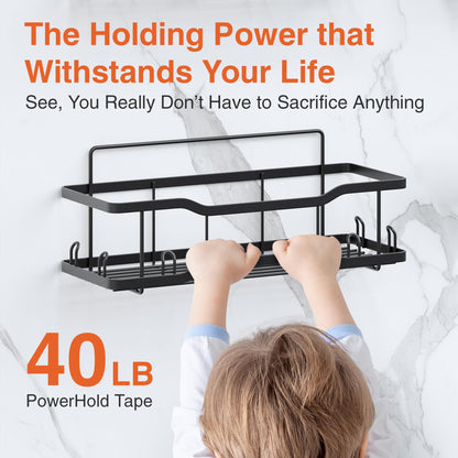 Shower Caddy Bathroom Shelves, The Athena Silken 4 Set, 40LB Capacity, Adhesive Tape No Drill - Rustproof -Gorgeous Powder Coated 304 Stainless Steel Shower Organizer for kitchen & Home Decor - Black