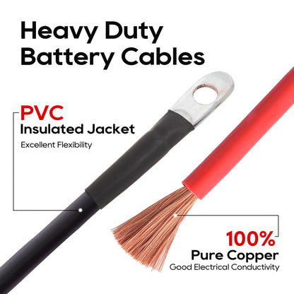 TOPDC 4 AWG Battery Cable 24-Inch Battery Inverter Cables Set All Copper Conductor Wire with 3/8" Ring Terminals (4 Gauge x 24 Inches) for Car Truck RV Solar, Replacement Parts & Accessories
