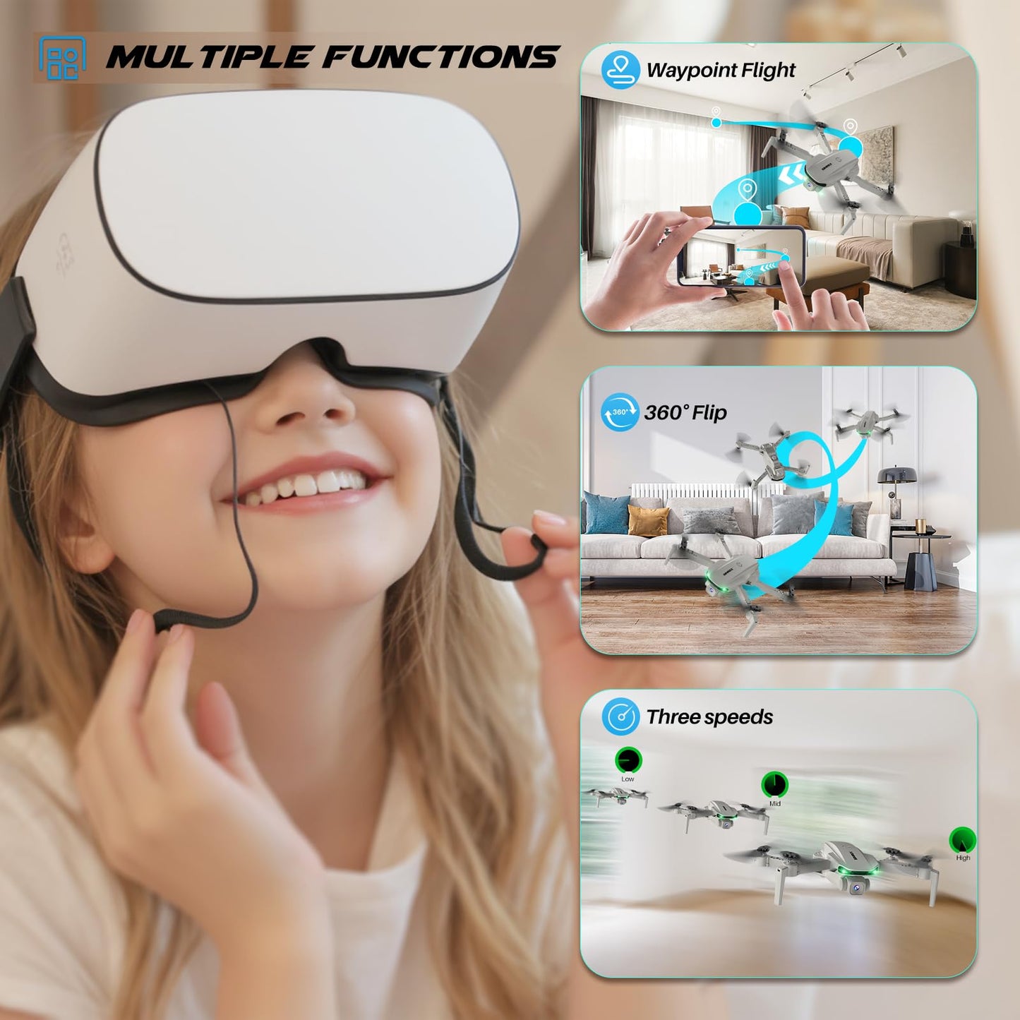 SIMREX Drone With Camera 1080P for Kids And Adults, RC Quadcopter with Altitude Hold, Mini Drone With One Key Start, Waypoint Fly, Headless Mode, 3D Flip, 3 Speeds, Remote Control Drone for Beginners