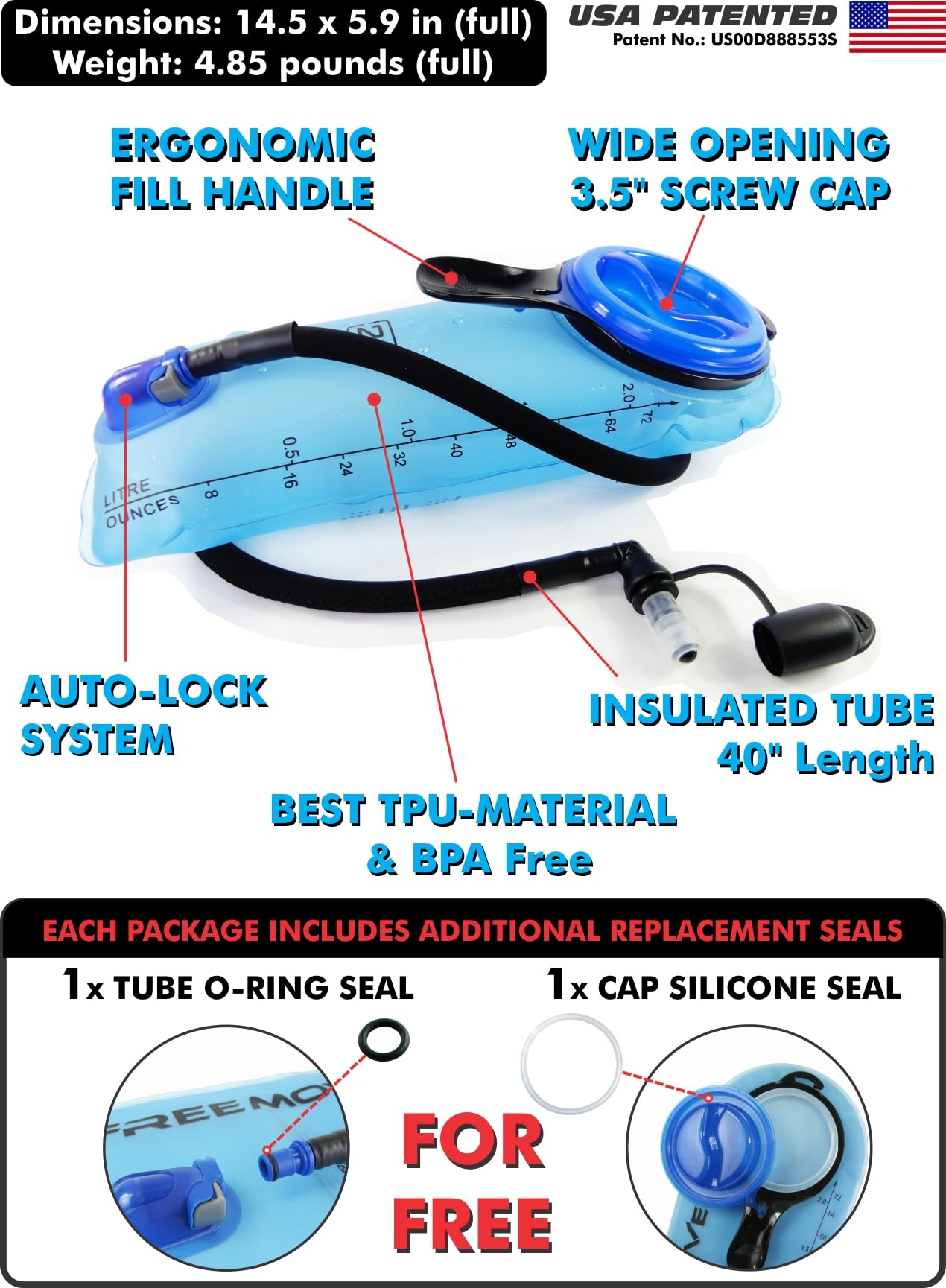2L Hydration Bladder & Cooler Bag > Keeps Drink Cool & Protects Bladders > Leak Proof Camel Water Pack for Backpack > Tasteless & BPA Free TPU Material, Quick Release Insulated Tube with On/Off Valve