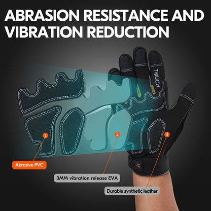 Vgo... 1-Pair Heavy Duty Synthetic Leather Work Gloves, Impact Protection Mechanic Gloves, Rigger Gloves, Vibration Reduction, Touchscreen Capable (Size M, Black, SL8849)