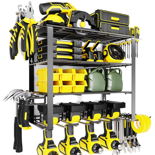 4 Layers Power Tool Organizer Wall Mount for Fathers Dad, 4 Cordless Drill Holder Garage Organization Heavy Duty Metal Loads 200LBS, Garage Shelving for Tool Storage, Tool rack for Men