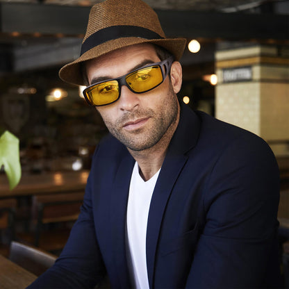 URUMQI Anti Glare Night Driving Glasses Fit Over Eyeglasses for Men Women, Polarized Nighttime Glasses HD Vision Yellow Lens