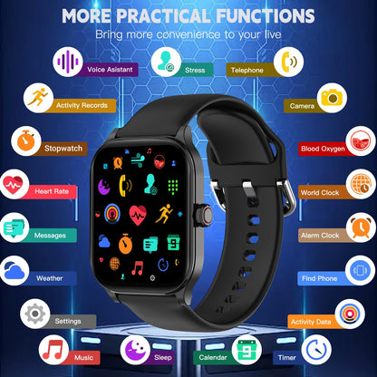 Smart Watch for Women Men(Answer/Make Call), Smartwatches with Heart Rate/SpO2/Sleep/Stress Monitor, IP68 Waterproof Activity Tracker for Android iPhone, 100+ Sports Fitness Watches (Black, 2.01“)