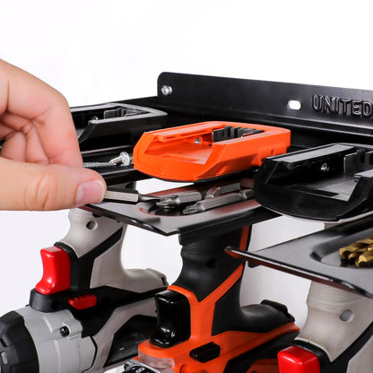 UNITEDPOWER Electric Drill Storage Rack, Holds 4 Drills, Wall Mounted Power Tool Organizer for Battery Powered Hand Tools, Workshop, Shed, Garage, Home (Drill Rack)