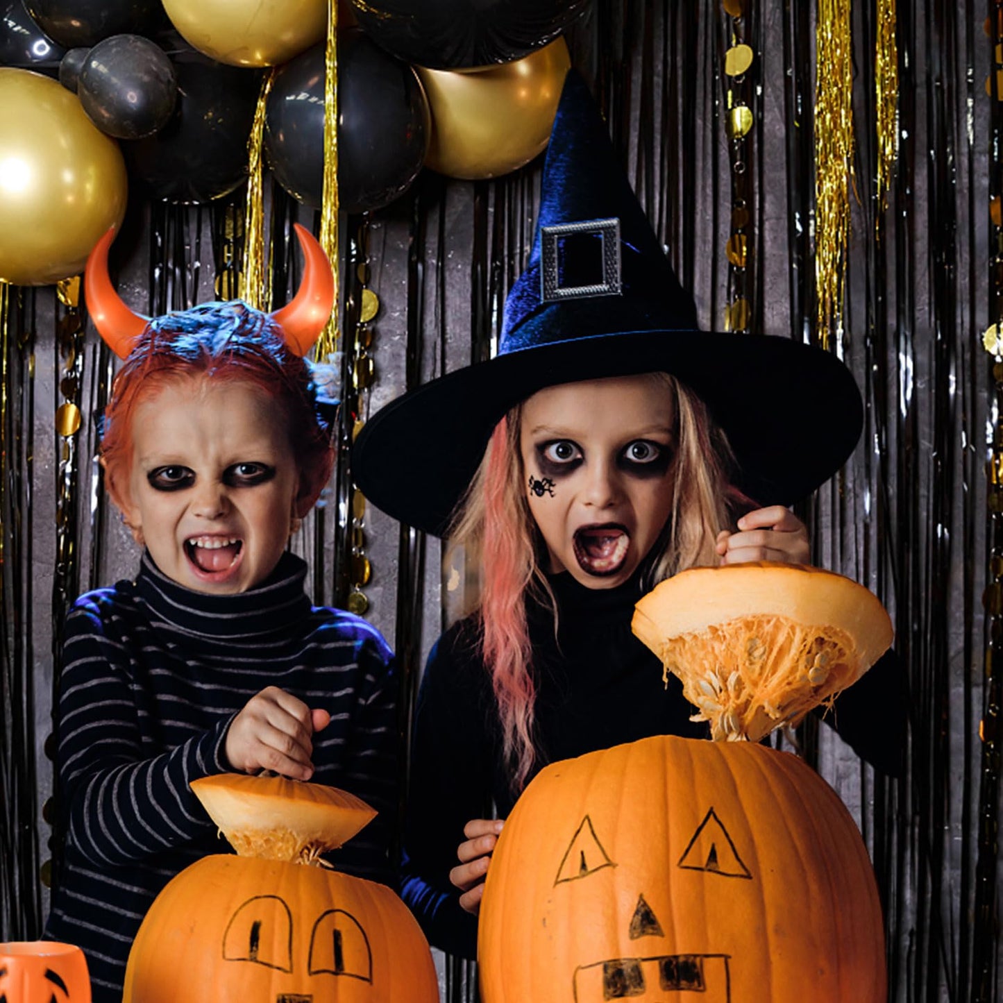 2 Pack Foil Curtain Backdrop Black Metallic Tinsel Foil Fringe Curtains Photo Booth Props for Birthday Wedding Engagement Baby Shower Bachelorette Christmas Holiday Celebration Party Decorations