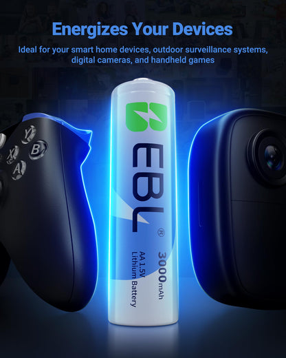 EBL 8 Pack 3000mAh 1.5V Lithium AA Batteries - High Performance Non-Rechargeable Super Ⅰ AA Lithium Batterries Constant Volt for High-Tech Devices (Non-Rechargeable Batteries)