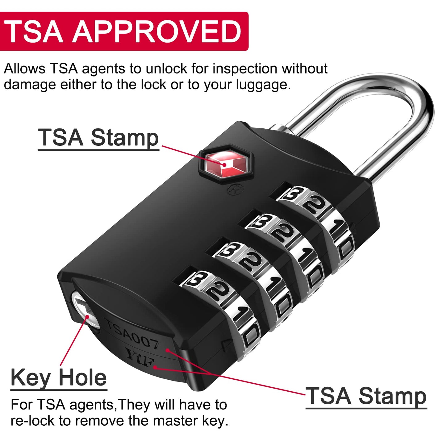 ZHEGE TSA Approved Luggage Lock for Train Travel, 4 Digit Combination Lock for School Gym Locker, Suitcase, Backpack, Cabinet, Drawer, Easy Read Dial with Alloy Body (1 Pack, Black)