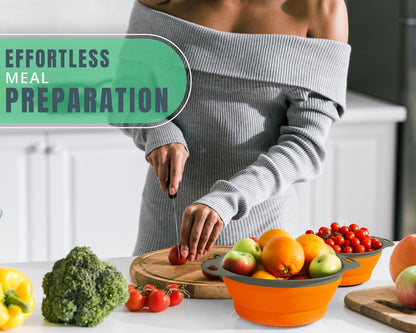 Comfify 2 pcs Colander Set, Collapsible Colanders, Sink Strainers for Kitchen, 2 & 3 qt / 8" & 9.5" Size, Orange