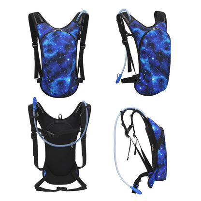 Roptat Hydration Backpack Pack with 2L Hydration Bladder - Lightweight Water Backpack Keeps Water Cool up to 4 Hours Pouch for Women Men Running Riding Biking (Black) (Galaxy 1)