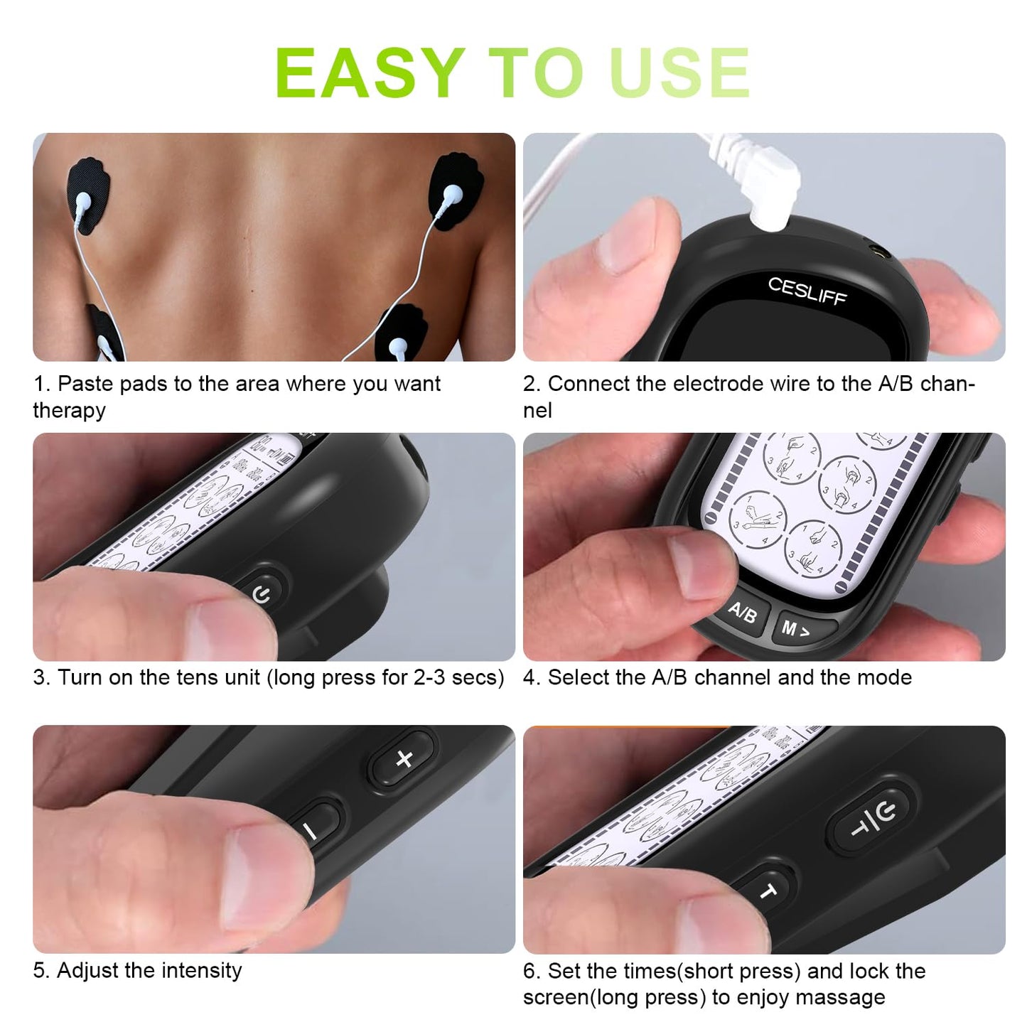 Dual Channel TENS EMS Unit 24 Modes 36 Levels, Upgraded Large Screen Intensity Muscle Stimulator for Back Neck Shoulder Pain Relief, Rechargeable Electric Pulse Massager TENS Machine with 10 Pads