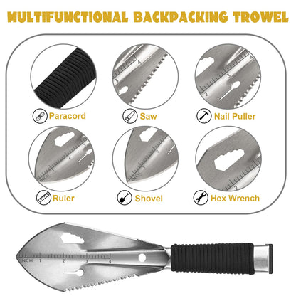 Yeacool Backpacking Shovel, Camping Hand Trowel, Lightweight Hiking Shovel, Small Potty Multitool with Carrying Pouch for Digging, Metal Detecting, Gardening, Survival and Outdoor