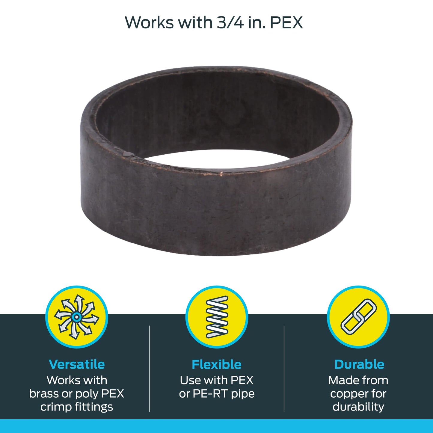 SharkBite 3/4 Inch Copper Crimp Rings, Pack of 25, PEX Pipe, PE-RT, 23103CP25