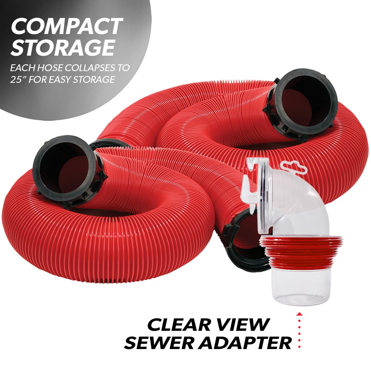Valterra EZ Coupler 20-Foot RV Sewer Hose Kit for RV Camper, Includes 2 Attachable 10-Foot Hoses with Rotating Fittings and 90 Degree Clearview Sewer Adapter
