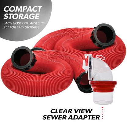 Valterra EZ Coupler 20-Foot RV Sewer Hose Kit for RV Camper, Includes 2 Attachable 10-Foot Hoses with Rotating Fittings and 90 Degree Clearview Sewer Adapter