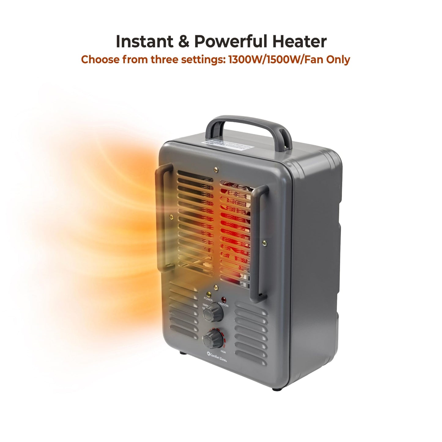 Comfort Zone Milkhouse Style Utility Space Heater with Adjustable Thermostat, Electric, Portable, 3-Prong Plug, Overheat Protection, & Tip-Over Switch, Ideal for Garage or Workshop, 1,500W, CZ798GR3