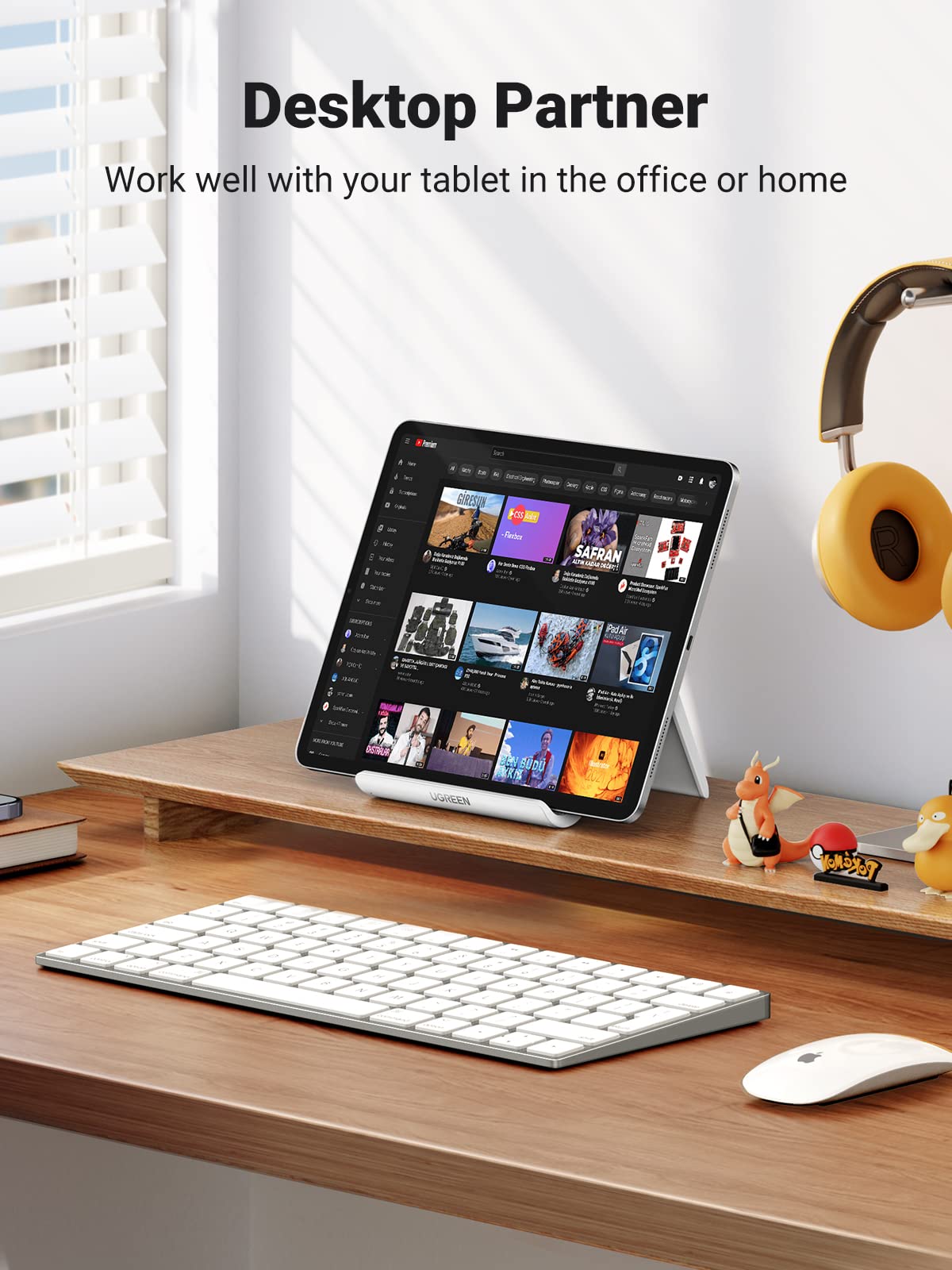 UGREEN Tablet Stand Holder Adjustable Portable Desktop Dock Office Compatible with iPad Pro 11 9.7 10.5 Air Mini 5 4 3 2 iPhone 17 16 15 14 13 12 White