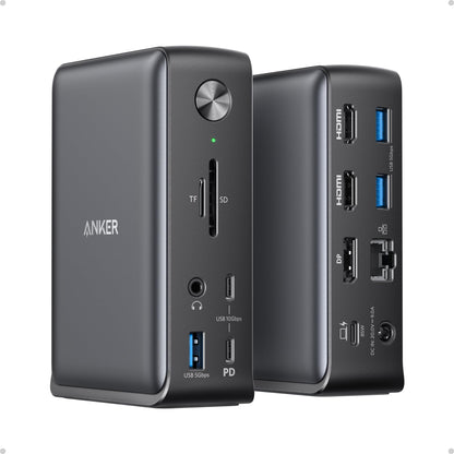 Anker Laptop Docking Station, 13-in-1 USB-C Docking Station, Triple Display with 2 x 4K HDMI and 1 x DP, 85W Charging for Laptop, 10 Gbps USB-C and 5 Gbps USB-A Data, Ethernet, Audio, SD