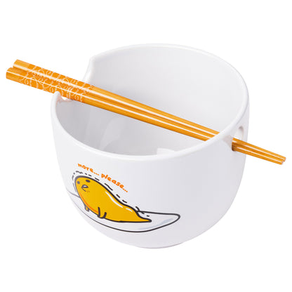 Silver Buffalo Sanrio Gudetama Lazy Egg Nissin Top Ramen Ceramic Ramen Bowl with Chopsticks | Microwave Safe Noodle Bowl, 20 Oz | Cute Gudetama Design | Perfect for Ramen & More