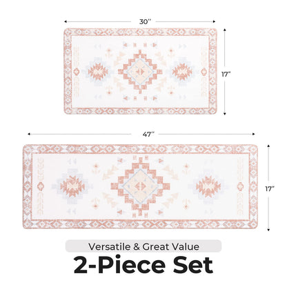 FRESHMINT Anti Fatigue Kitchen Mats for Floor 2 Piece Set, Waterproof & Non-Skid Boho Kitchen Rugs, Cushioned Kitchen Mat for Standing Washable Comfort Desk Kitchen Runners, 17x30+17x47