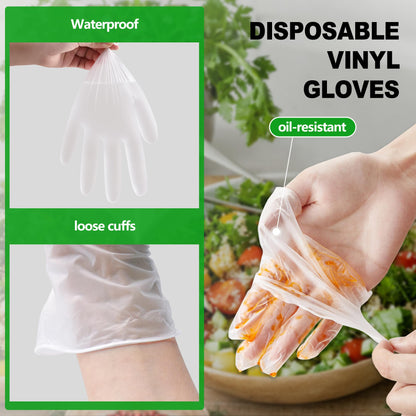 SWIFTLITE Disposable Vinyl Gloves, Food Safe, Latex-Free Powder-Free Clear Plastic Gloves for Cooking, House Clean, Food Prep (100, Large)