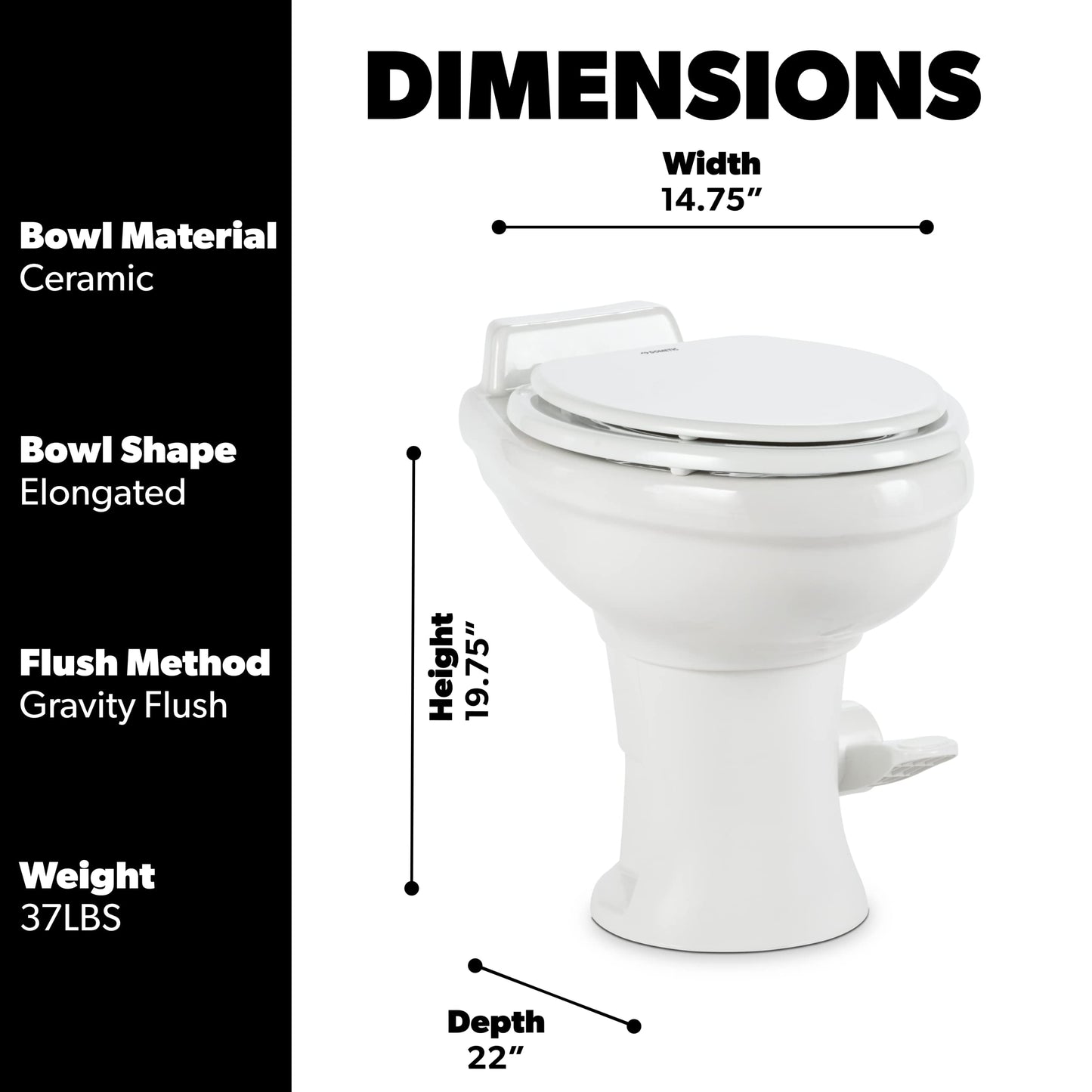 Dometic 302320081 320 Series Standard Height RV Toilet, White