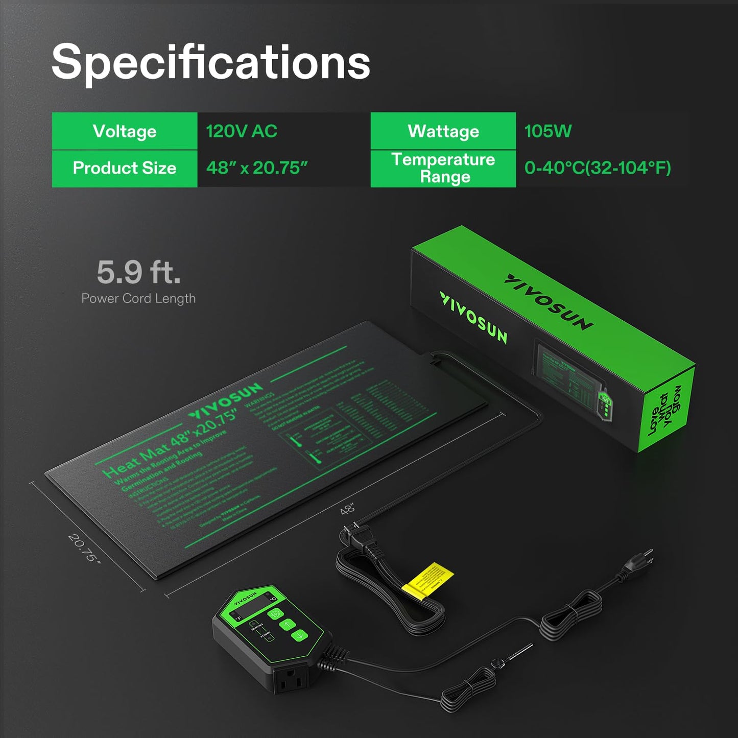 VIVOSUN 48" x 20.75" Seedling Heat Mat and Digital Thermostat Combo Set, UL & MET-Certified Warm Hydroponic Heating Pad for Germination, Indoor Gardening, Greenhouse