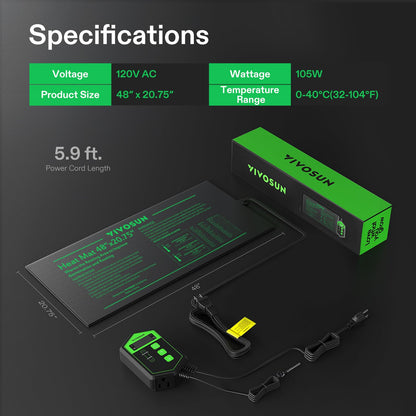 VIVOSUN 48" x 20.75" Seedling Heat Mat and Digital Thermostat Combo Set, UL & MET-Certified Warm Hydroponic Heating Pad for Germination, Indoor Gardening, Greenhouse