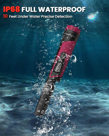 DR.ÖTEK Metal Detector Pinpointer for Adults & Kids, IP68 Fully Waterproof underwater metal detector wand Handheld Pin Pointer with LCD Screen & LED Light, 360°High Sensitivity Accuracy Detection, Red