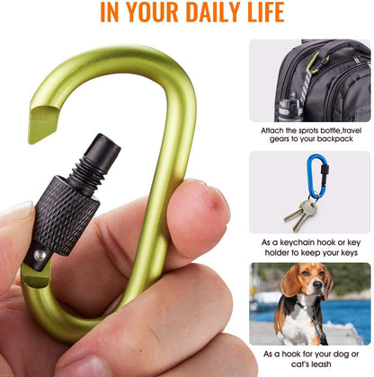 Carago Carabiner Clips with Screw Gate, 10 Pack Carabiners Hiking Clips with 7.5mm Diameter Aluminum Rod (10 Color (10 Pack))