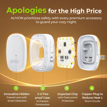 AUVON Plug-in LED Backlit Night Light with Motion Sensor & Dusk to Dawn Sensor, Dimmable Warm White Nightlight with 1-50 lm Adjustable Brightness for Bedroom, Bathroom, Stairs, Hallway (4 Pack)