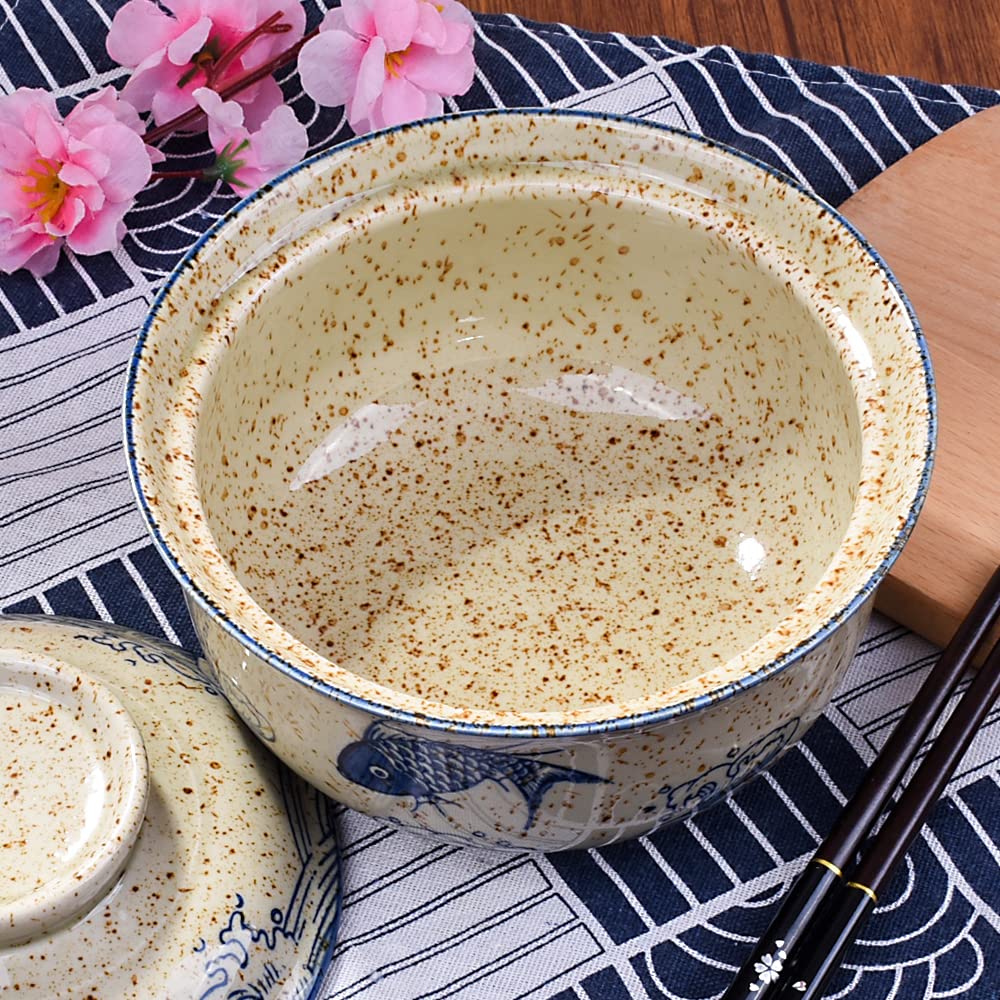 Whitenesser Ramen Bowl with Lid, Japanese Style 25.4 OZ Big Ceramic Bowls with Lid and for Soup Rice Noodle and Porridge, Microwave Oven Safety