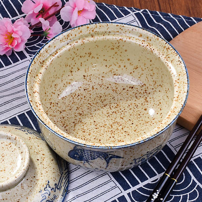 Whitenesser Ramen Bowl with Lid, Japanese Style 25.4 OZ Big Ceramic Bowls with Lid and for Soup Rice Noodle and Porridge, Microwave Oven Safety