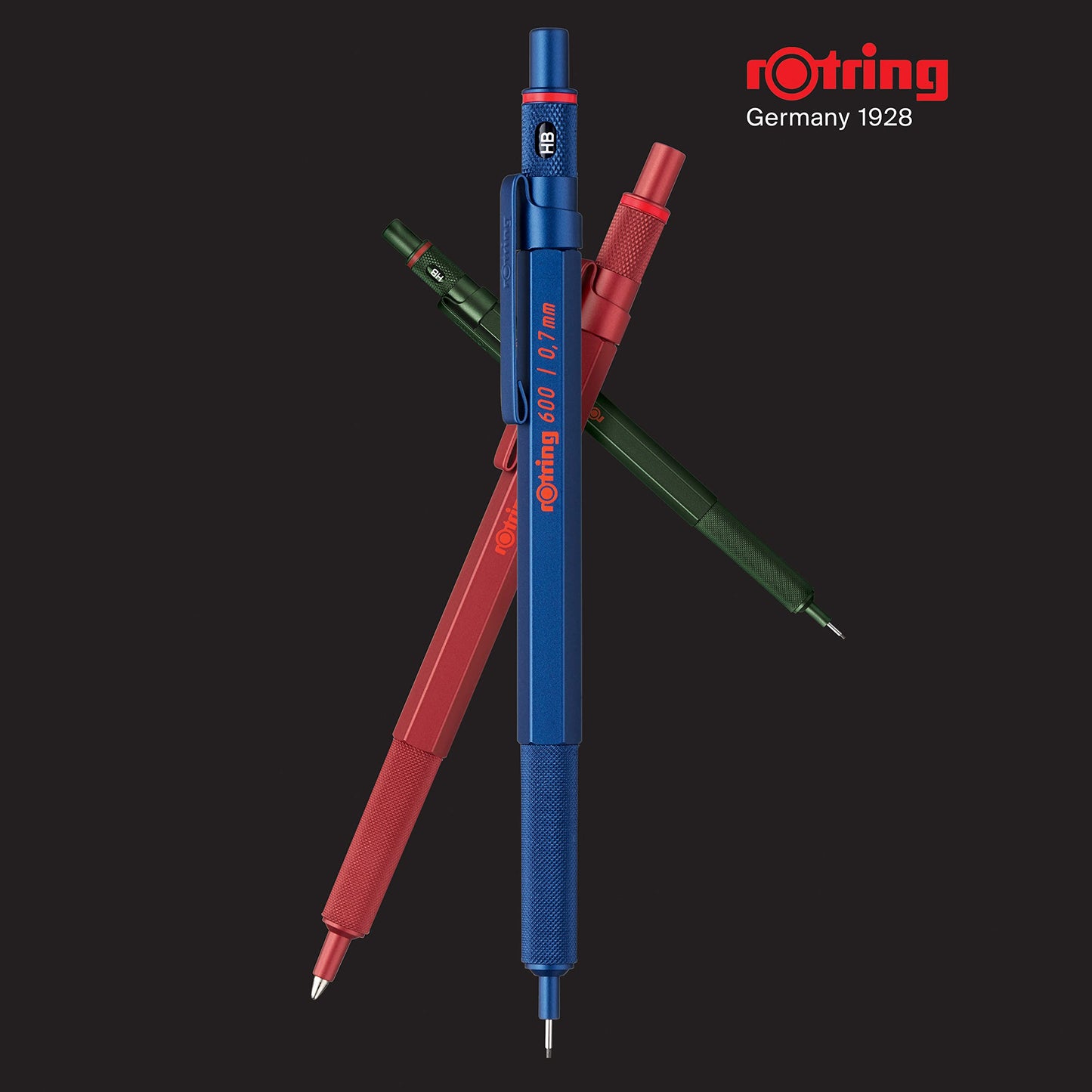 rOtring 600 Mechanical Pencil | 0.7 mm | Black All-Metal Body Propelling Pencil | Non-Slip Knurled Grip & Hexagonal Barrel