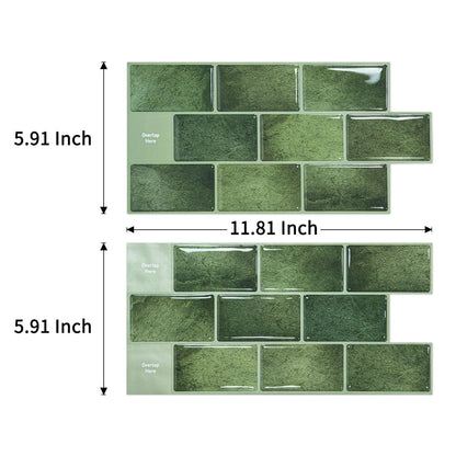 Art3d Peel and Stick Backsplash Tile Green for Kithchen Bathroom Laundry Room Stove RV, 20-Pack of 12 x 6" Self-Adhesive Vinyl Stick On Subway Tile