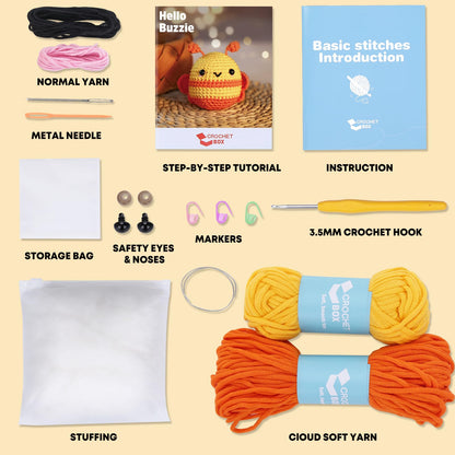 Crochet Kit for Beginners - Bee Crochet Kit, Learn to Crochet, All You Need in, Videos, Instructions, Soft Yarn, Birthday Gift for Adults
