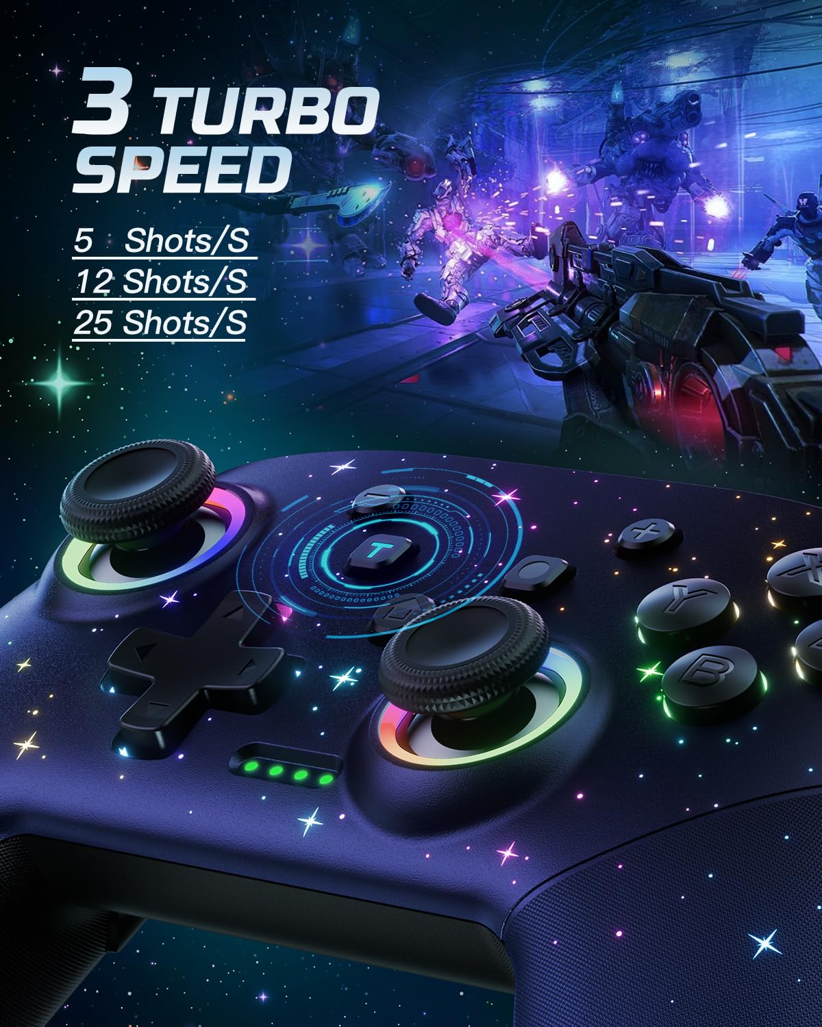 VOYEE Switch Controller, LED Star Wireless Pro Controllers Compatible with Lite/OLED, Multi-Platform Windows PC with 9 Colors Colorful RGB Lights/Programmable/Vibration/Turbo/Wakeup