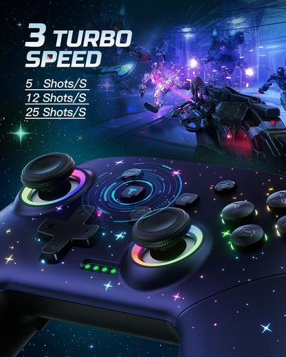 VOYEE Switch Controller, LED Star Wireless Pro Controllers Compatible with Lite/OLED, Multi-Platform Windows PC with 9 Colors Colorful RGB Lights/Programmable/Vibration/Turbo/Wakeup