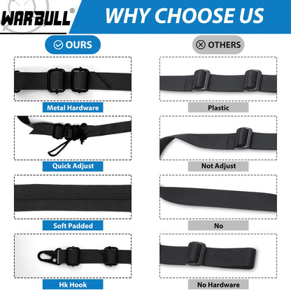 WarBull 2 Point Rifle Sling, Quick Adjust Gun Sling with HK Hook, Soft Shoulder Pad Tactical Sling for Rifle Shotgun and Crossbow, Gun Sling for Hunting and Outdoor Sports with Keychain Gift (Black)