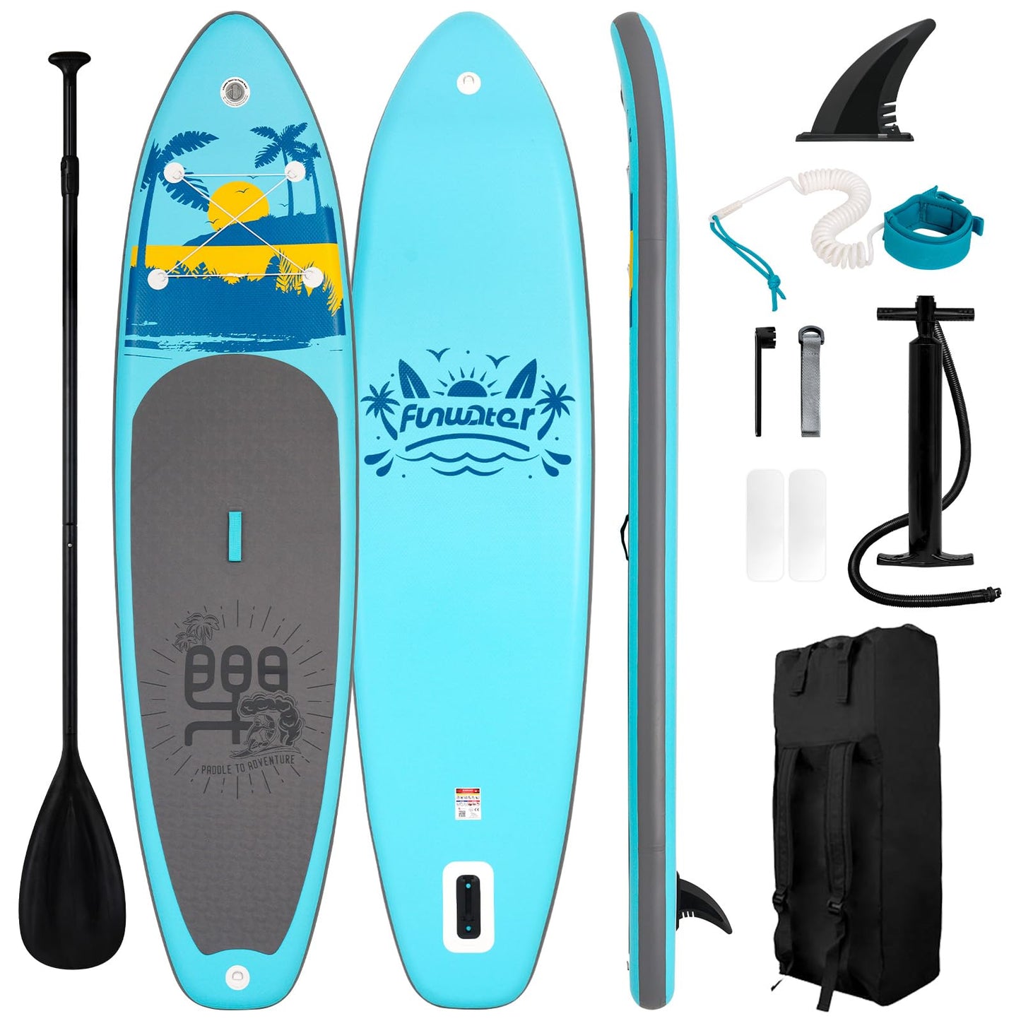 FunWater SUP Inflatable Stand Up Paddle Board Ultra-Light Inflatable Paddleboard with Accessories, Fin, Adjustable Paddle, Pump, Backpack, Leash